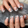 Picture of ELEVENAIL French Tips Press On Nails Short Nude White Vine Flower False Nails Squoval Acrylic Nail Art Salon Women Girls DIY Manicure Daily Reusable Stick On Fake Nails Gifts