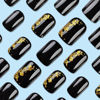 Picture of Black Press on Nails Short Square Fake Nails Gold Foil Glue on Nails Glossy Acrylic False Nails Reusable Manicure Art Nails Kit Black Full Cover Stick On Nails for Women 24Pcs