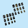 Picture of Black Press on Nails Short Square Fake Nails Gold Foil Glue on Nails Glossy Acrylic False Nails Reusable Manicure Art Nails Kit Black Full Cover Stick On Nails for Women 24Pcs