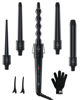 Picture of 5 in 1 Curling Wand Set: Ohuhu Curling Iron Wand 5Pcs 0.35 to 1.25 Inch Interchangeable Ceramic Barrel Heat Protective Glove 2 Clips Dual Voltage Hair Curler for Girls Valentine's Day Gift Black