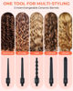 Picture of 5 in 1 Curling Wand Set: Ohuhu Curling Iron Wand 5Pcs 0.35 to 1.25 Inch Interchangeable Ceramic Barrel Heat Protective Glove 2 Clips Dual Voltage Hair Curler for Girls Valentine's Day Gift Black