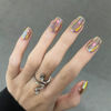 Picture of Square Press on Nails Short Gold Chrome Fake Nails Shiny Mirror Acrylic Nails Aurora Glue on Nails Glossy Bling Artificial False Nails Stick on Nails for Women Girls Nails Decoration 24 Pcs
