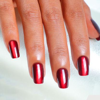 Picture of Red Press on Nails Short Square Fake Nails Glossy Shiny Acrylic Nails Ombre Glitter Glue on Nails for Cat Eye, Wine Red False Nails Press ons Reusable Artificial Nails for Women Manicure Art 24 Pcs