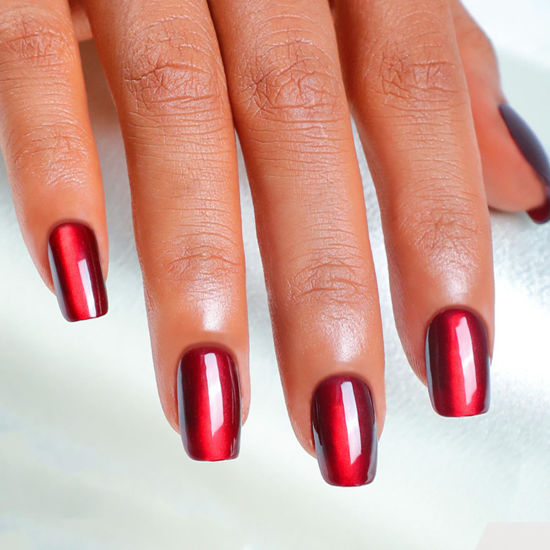 Picture of Red Press on Nails Short Square Fake Nails Glossy Shiny Acrylic Nails Ombre Glitter Glue on Nails for Cat Eye, Wine Red False Nails Press ons Reusable Artificial Nails for Women Manicure Art 24 Pcs