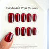Picture of Red Press on Nails Short Square Fake Nails Glossy Shiny Acrylic Nails Ombre Glitter Glue on Nails for Cat Eye, Wine Red False Nails Press ons Reusable Artificial Nails for Women Manicure Art 24 Pcs
