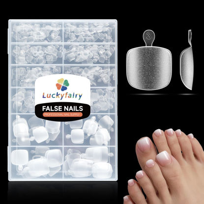 Picture of Short Toe Nail Tips Square Full Matte False Toenails Press On Nails 360pcs Smoothly Curved Toe Nail Gel x Tips for Efficient Extension Toe Acrylic Nails, 12 Sizes Artificial Toenails, Luckyfairy