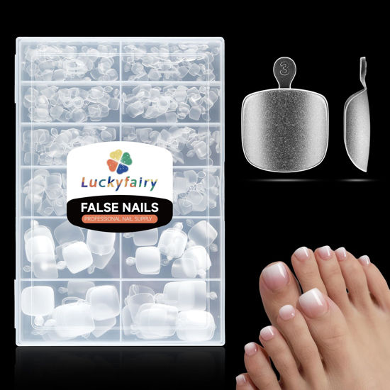 Picture of Short Toe Nail Tips Square Full Matte False Toenails Press On Nails 360pcs Smoothly Curved Toe Nail Gel x Tips for Efficient Extension Toe Acrylic Nails, 12 Sizes Artificial Toenails, Luckyfairy