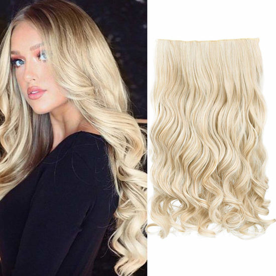 Picture of REECHO 20" 1-Pack 3/4 Full Head Curly Wave Clips in on Synthetic Hair Extensions HE008 Hairpieces for Women 5 Clips 4.5 Oz per Piece - Light Blonde