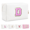 Picture of Small Initial Patch Makeup Bag Personalized Gifts Make Up Bag,White Cute PU Leather Glitter Letter Cosmetic Bag with Zipper,Trendy Portable Travel Toiletry Pouch,Preppy Stuff for Teen Girls Women D