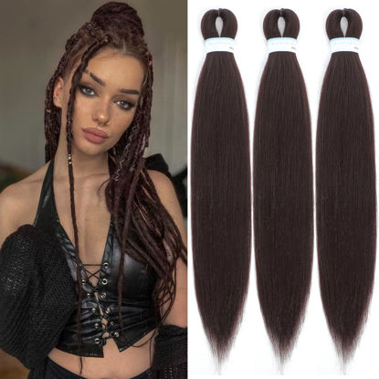 Picture of Braiding Hair Pre Stretched for Women Hair Extensions Box Braids Soft Synthetic Knotless Yaki Texture Hot Water Setting Braid Chocolate (30inch 3Packs)