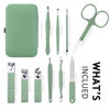 Picture of HANTEKAS Manicure Set 10 in 1 Stainless Steel, Nail Clippers Scissors Pedicure Tools Kit - Portable Travel Grooming Kit for Men and Women with Leather Case (Jade Green)
