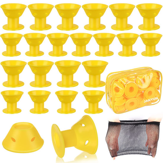 Picture of JANYUN 40 Pcs Yellow Silicone Hair Rollers (Including 20pcs Large & 20pcs Small Heatless Hair Curlers)