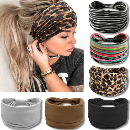Picture of IVARYSS Wide Headbands for Women, Boho Knotted Head Wraps Turbans, Large African Style Head Bands Hair Accessories, 6 Pack