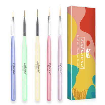 Picture of Lofuanna Nail Art Liner Brushes Set 5PCS UV Gel Polish Painting Acrylic Nail Brushes Nail Art Design Tools Drawing Pens for Home Use and Professional Nail Salon Sizes 7/9/11/15/20mm