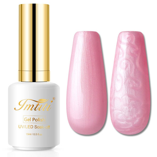Picture of Imtiti Pearl Gel Nail Polish,0.5 Fl Oz Pink Glitter Drawing Gel Polish Shell Thread Shimmer Mermaid Nail Gel Polish Soak Off UV LED for Home DIY Nail Art Manicure Salon