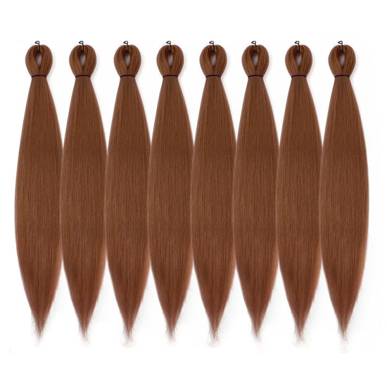 Picture of DIFUNEE Pre-stretched Braiding Hair - 18 Inch 8 Packs Brown Long Braiding Hair For Twist or Box Braids, Yaki Texture Hot Water Setting Synthetic Braiding Hair Extensions (18 Inch, #30-8P)