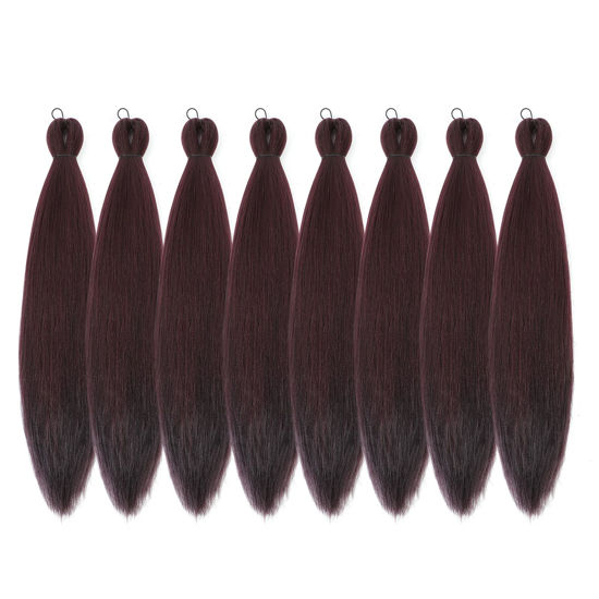 Picture of DIFUNEE Pre-stretched Braiding Hair - 22 Inch 8 Packs Burgundy/Wine Red Long Braiding Hair For Twist or Box Braids, Yaki Texture Hot Water Setting Synthetic Braiding Hair Extensions (22 Inch, 99J-8P)