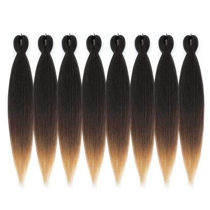 Picture of DIFUNEE Pre-stretched Braiding Hair - 22 Inch 8 Packs Ombre Brown 3 Tones Braiding Hair For Twist or Box Braids, Yaki Texture Hot Water Setting Synthetic Braiding Hair Extensions (22 Inch,1B/30/27-8P)