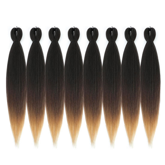 Picture of DIFUNEE Pre-stretched Braiding Hair - 22 Inch 8 Packs Ombre Brown 3 Tones Braiding Hair For Twist or Box Braids, Yaki Texture Hot Water Setting Synthetic Braiding Hair Extensions (22 Inch,1B/30/27-8P)