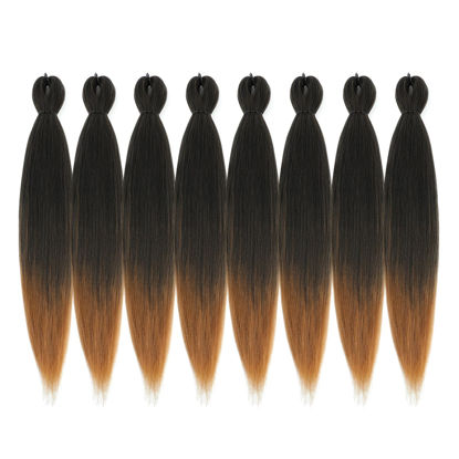 Picture of DIFUNEE Pre-stretched Braiding Hair - 28 Inch 8 Packs Ombre Brown Super Long Braiding Hair For Twist or Box Braids, Yaki Texture Hot Water Setting Synthetic Braiding Hair Extensions (28 Inch, T30-8P)