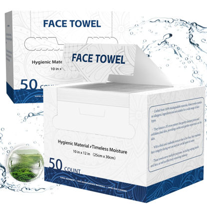 Picture of Face Towels, 10” x 12”, Face Towelettes Disposable, Extra Thick Soft and Absorbent for Sensitive Skin, Disposable Face Towel for Makeup Remover, Dry Wipes, 100 Count（2 Pack）