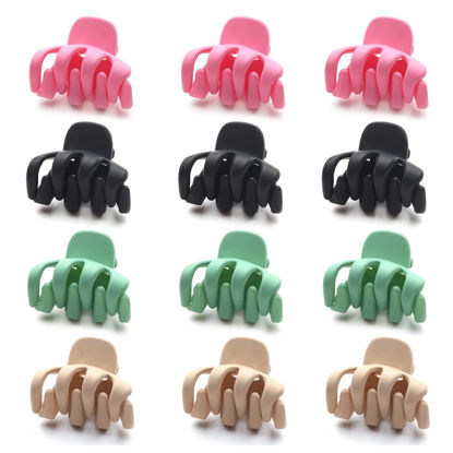 Picture of Cobahom 12 Pack Small Hair Claw Clips 1.2 Inch Matte Hair Clips for Thin Hair No-Slip Mini Hair Clips Hair Styling Accessories for Women and Girls, Pink, Black, Green, Apricot