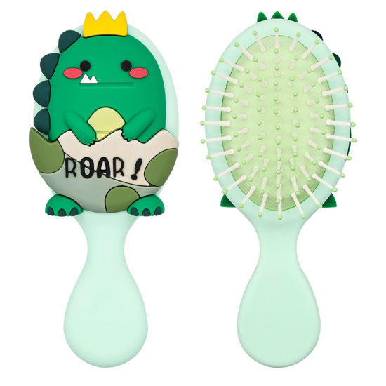 Picture of DINATIS Toddler Hair Brush - Mini Hair Brush for Kids - Travel Brush for Boys and Girls - Baby Detangler Brush for Thin Hair - Dinosaur Brush with Air Cushion - Green