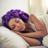 Picture of Arqumi Pack of 2 Satin Sleeping Bonnet, Large Satin Sleep Bonnet with Long Strap, Adjustable Sleep Cap Hair Bonnet for Women & Men, Purple+Red