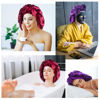 Picture of Arqumi Pack of 2 Satin Sleeping Bonnet, Large Satin Sleep Bonnet with Long Strap, Adjustable Sleep Cap Hair Bonnet for Women & Men, Purple+Red