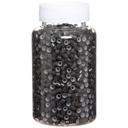 Picture of 2500pcs Hair Extentions Micro Rings Links Beads, 5mm Silicone Lined Beads for Human Hair Extensions Tool-Dark Brown