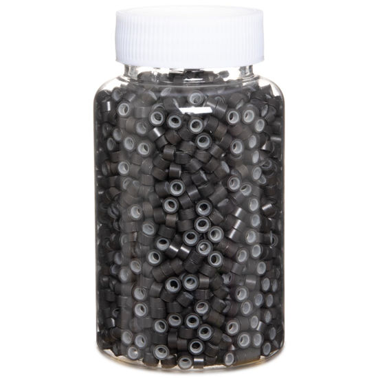Picture of 2500pcs Hair Extentions Micro Rings Links Beads, 5mm Silicone Lined Beads for Human Hair Extensions Tool-Dark Brown
