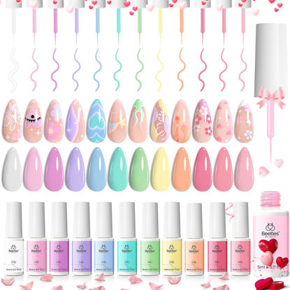 Picture of beetles Gel Polish Set, 12 Colors Sheer Pink Nude Blue Purple White Yellow Orange Lavender Gel Polish Pastel Gel Polish, Soak Off Uv Lamp Manicure Valentines Day Gifts for Women