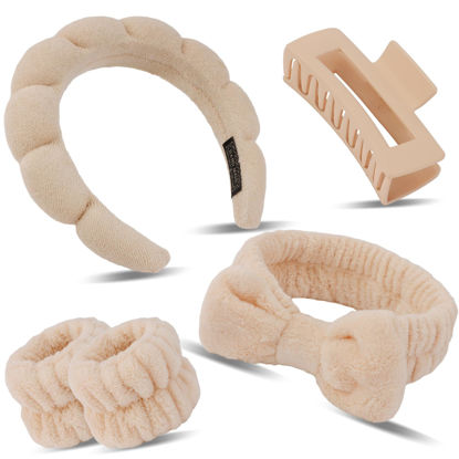Picture of Canitor Spa Headband Wristband Set with Hair Clips Skincare Headbands for Washing Face Skin Care Puffy Makeup Headband Wrist Bands Preppy Teen Girl Gifts Cute Trendy Stuff Hair Accessories for Women