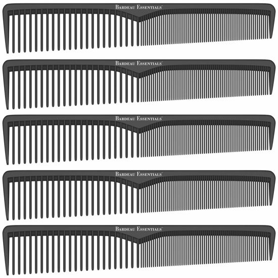 Picture of Styling Comb (5 Pack) | Professional 7 Inch Black Carbon Fiber Anti Static Chemical And Heat Resistant Comb For All Hair Types | Fine and Wide Tooth Comb For Men and Women | By Bardeau Essentials