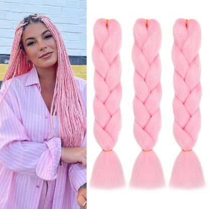 Picture of MAYSA Pink Jumbo Braiding Hair For Women and Girls, 24 Inch Soft Braid Hair Extensions, 3Packs Braiding Hair High Temperature Synthetic Fiber (#Pink)