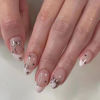 Picture of French Tip Almond Press on Nails Medium Fake Nails Full Cover Small Heart and Bow False Nails Glossy White French Nail Tips Cute Valentine’s Day Acrylic Nails Kit Almond Stick on Nails for Women
