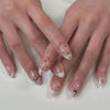 Picture of French Tip Almond Press on Nails Medium Fake Nails Full Cover Small Heart and Bow False Nails Glossy White French Nail Tips Cute Valentine’s Day Acrylic Nails Kit Almond Stick on Nails for Women