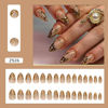 Picture of Gold French Tip Press on Nails Short Almond Fake Nails Nude False Nails With 3D Gold Irregularity Chrome Design Glue on Nails Glossy Acrylic Full Cover Star Moon Stick on Nails for Women 24Pcs