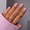 Picture of French Tip Press on Nails Medium Heart Fake Nails Gradient White Pink Acrylic Nails with Cute Heart Designs, Full Cover Stick on Nails Valentine’s Day Artificial False Nails Glue on Nails for Women