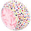 Picture of Shower Cap for Women Terry Lined Bath Cap Large Reusable Waterproof Elastic Band Pink Point Shower Caps for Long Thick Hair Soft Bath Shower Hair Caps