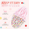 Picture of Shower Cap for Women Terry Lined Bath Cap Large Reusable Waterproof Elastic Band Pink Point Shower Caps for Long Thick Hair Soft Bath Shower Hair Caps