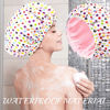 Picture of Shower Cap for Women Terry Lined Bath Cap Large Reusable Waterproof Elastic Band Pink Point Shower Caps for Long Thick Hair Soft Bath Shower Hair Caps