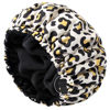 Picture of Shower Cap for Women Terry Lined Bath Cap Large Reusable Waterproof Elastic Band Leopard Shower Caps for Long Thick Hair Soft Bath Shower Hair Caps