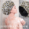 Picture of Shower Cap for Women Terry Lined Bath Cap Large Reusable Waterproof Elastic Band Leopard Shower Caps for Long Thick Hair Soft Bath Shower Hair Caps