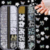 Picture of NAFIGO 3D Mix-sized Acrylic White Flowers Nail Charms Polar Butterfly Bear Spring Blossom Flower with Starry AB Crystals Rhinestones Pearls Mix Gold for Art DIY Crafting Designs