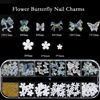 Picture of NAFIGO 3D Mix-sized Acrylic White Flowers Nail Charms Polar Butterfly Bear Spring Blossom Flower with Starry AB Crystals Rhinestones Pearls Mix Gold for Art DIY Crafting Designs