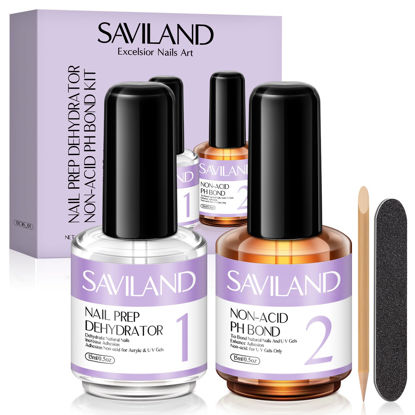 Picture of SAVILAND Nail Dehydrator and Primer: Acid-Free Natural Nail Dehydrator and Nail Primer & Protein Bonding Acrylic Nail Kit Gel Nail Polish Superior Bonding Acrylic Nail Supplies Profession Salons
