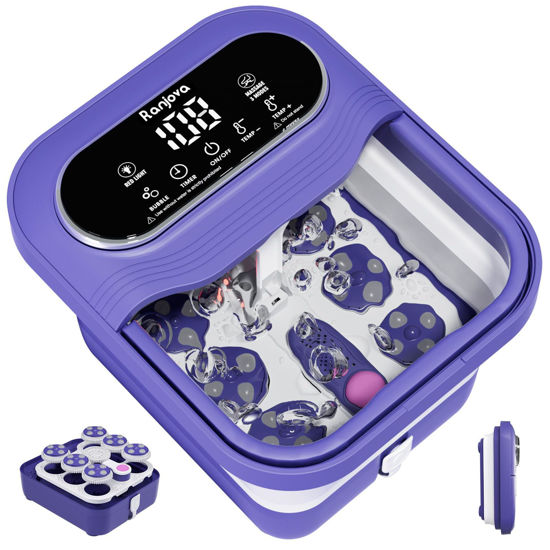 Picture of Ranjova Foot Spa Electric Rotary Massage, Collapsible Foot Bath with Heat, Bubble,Temp Control, and 24 Motorized Shiatsu Massage Balls, Pedicure Foot Spa for Feet Relaxation (Blue)
