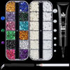 Picture of BELLEBOOST Nail Art Rhinestone Glue Gel&2 Boxes Flatback Gems Kit, 1 Tube of 15ml Rhinestone Gel Glue(UV/LED Needed)+Colorful Gems+Flat-Back Half Round White&Beige Pearls with Pickup Tools