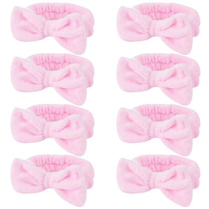 Picture of Ondder Spa Headband for Washing Face 8 Pack Pink Skincare Headbands for Women Girls Terry Cloth Cute Bow Head Bands